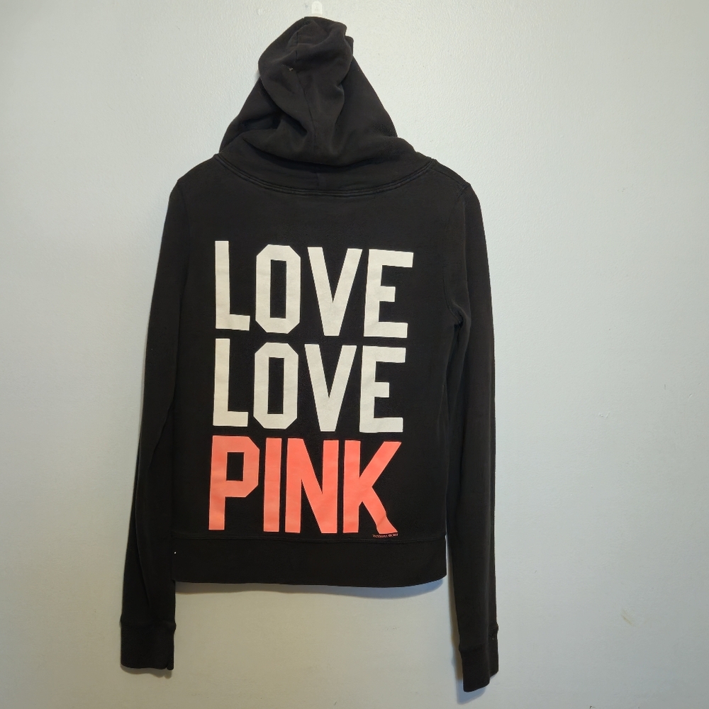 Y2K 00s PINK Victoria's Secret Black and Pink Long Sleeve Hoodie - 06/2011